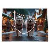 サモエド犬 クリスマス スノー ホリデー ラージペーパーバッグ (正面)