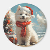 サモエド犬 クリスマス ヴィンテージ ビーチ マグネット (正面)