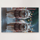 サモエド犬 クリスマス 雪 祭り ジグソーパズル (横)