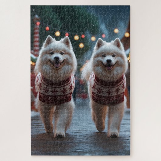 サモエド犬 クリスマス 雪 祭り ジグソーパズル (縦)