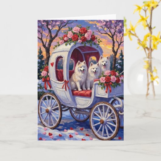 サモエド犬 バレンタインデー カード (黄色い花)