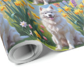 サモエド犬 春の花の絵 ラッピングペーパー (ロールコーナー)