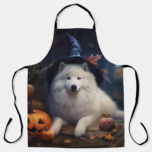 サモエド かぼちゃ ハロウィン おばけ エプロン (正面)