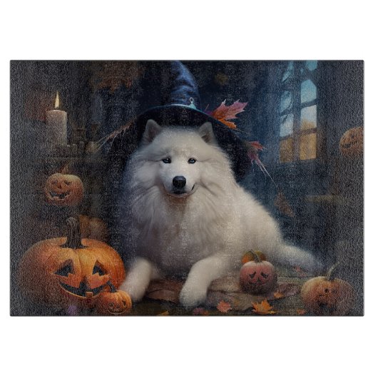 サモエド かぼちゃ ハロウィン おばけ カッティングボード (正面)