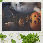 サモエド かぼちゃ ハロウィン おばけ キッチンタオル (折り畳み)