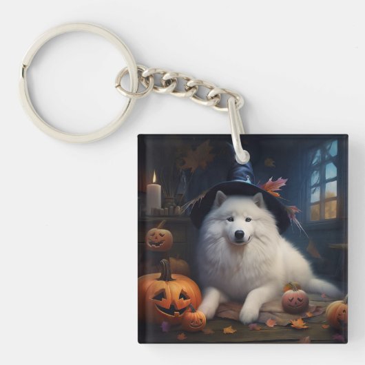 サモエド かぼちゃ ハロウィン おばけ キーホルダー (正面)