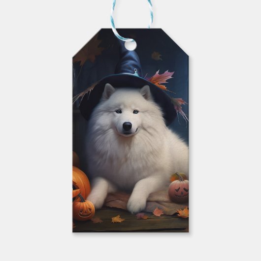 サモエド かぼちゃ ハロウィン おばけ ギフトタグ (正面)