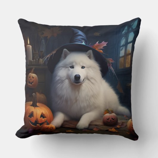 サモエド かぼちゃ ハロウィン おばけ クッション (正面)