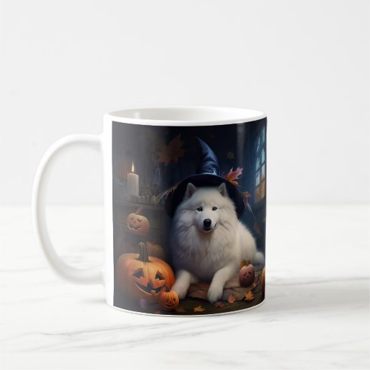 サモエド かぼちゃ ハロウィン おばけ コーヒーマグカップ (左)