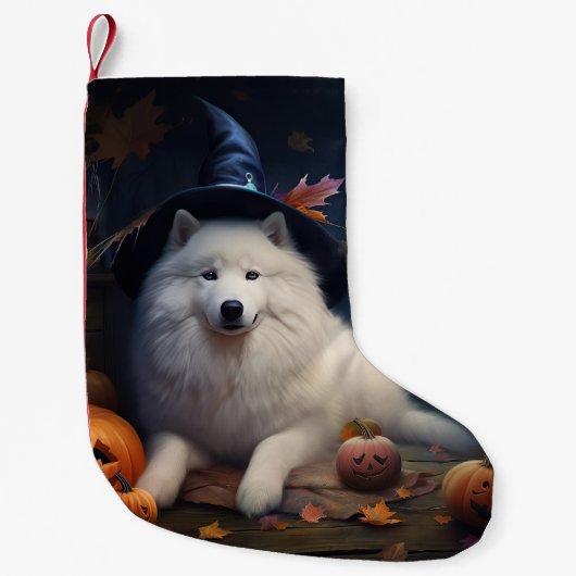 サモエド かぼちゃ ハロウィン おばけ スモールクリスマスストッキング (正面)