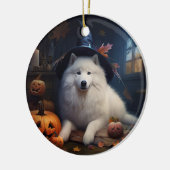 サモエド かぼちゃ ハロウィン おばけ セラミックオーナメント (左)