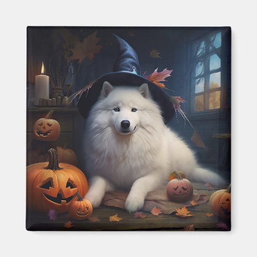 サモエド かぼちゃ ハロウィン おばけ マグネット (正面)