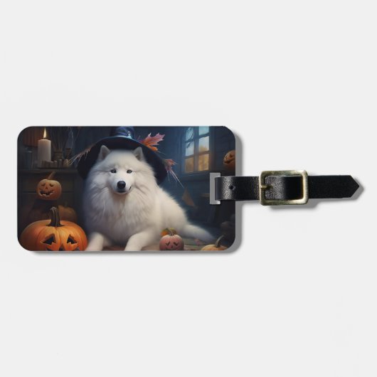 サモエド かぼちゃ ハロウィン おばけ ラゲッジタグ (正面横)