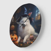 サモエド かぼちゃ ハロウィン おばけ ラージ壁時計 (傾斜)