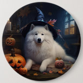 サモエド かぼちゃ ハロウィン おばけ 缶バッジ (正面)
