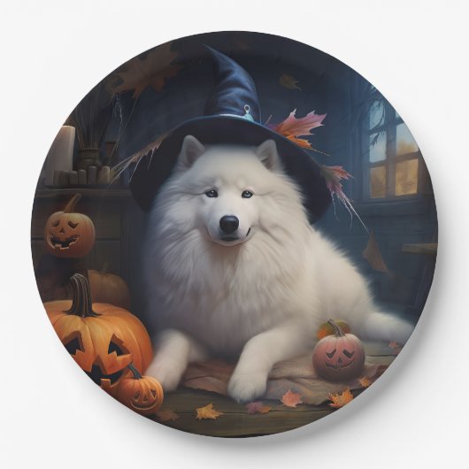 サモエド かぼちゃ ハロウィン スケアリー ペーパープレート (正面)