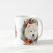 サモエド クリスマスリース 陽気な犬 コーヒーマグカップ (正面右)