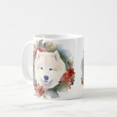 サモエド クリスマスリース 陽気な犬 コーヒーマグカップ (正面左)
