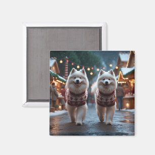 サモエド クリスマス スノー ホリデー マグネット