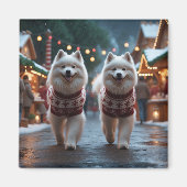 サモエド クリスマス スノー ホリデー マグネット (正面)