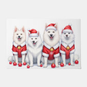 サモエド クリスマス ドレス サンタ帽子 ドアマット (正面)