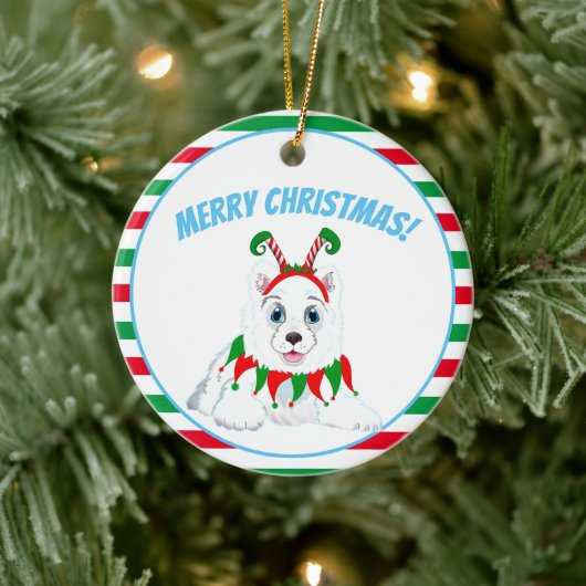 サモエド クリスマス 妖精のカチューシャ セラミックオーナメント (ツリー)