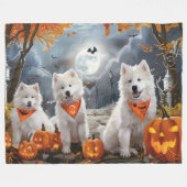 サモエド ハロウィン スプーキー フリースブランケット (正面(横))