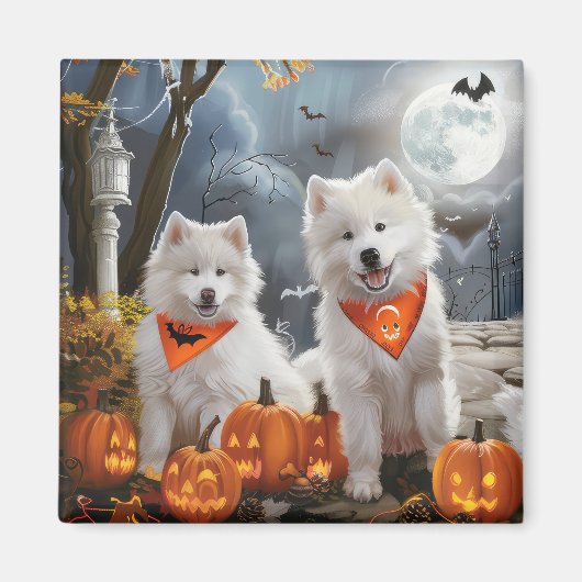 サモエド ハロウィーン スプーキー マグネット (正面)