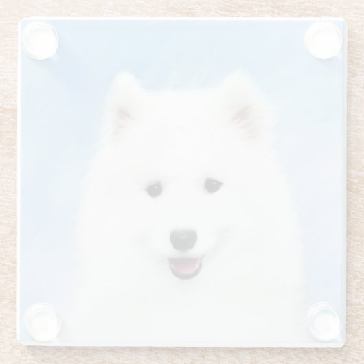 サモエド·パ絵画ピーさん-かわいいオリジナル犬の絵 ガラスコースター (裏面)