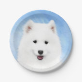 サモエド·パ絵画ピーさん-かわいいオリジナル犬の絵 ペーパープレート (正面)
