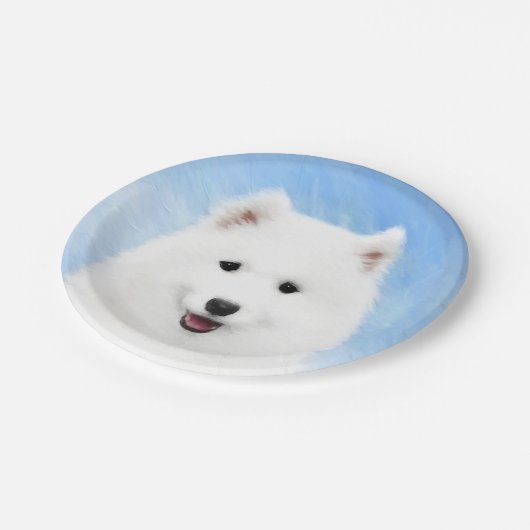 サモエド·パ絵画ピーさん-かわいいオリジナル犬の絵 ペーパープレート (アングル)