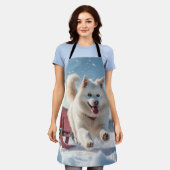 サモエド フェスティブ ホリデー クリスマス エプロン (着用した状態)