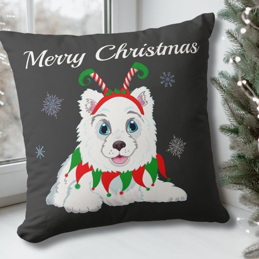 サモエド + 妖精のカチューシャでメリークリスマス クッション