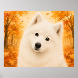 サモエド 秋の森の犬 ポスター
