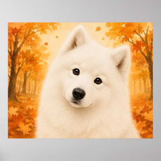 サモエド 秋の森の犬 ポスター (正面)