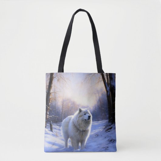 サモエド+雪が降ります+クリスマス トートバッグ (正面)