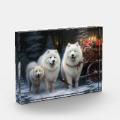 サモエド 雪のそり クリスマスの飾り付け フォトブロック (左)