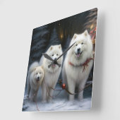 サモエド 雪のそり クリスマスの飾り スクエア壁時計 (傾斜)