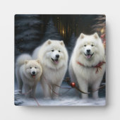 サモエド 雪のそり クリスマスの飾り フォトプラーク (正面)