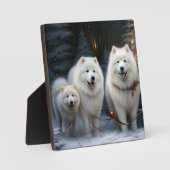 サモエド 雪のそり クリスマスの飾り フォトプラーク (正面)