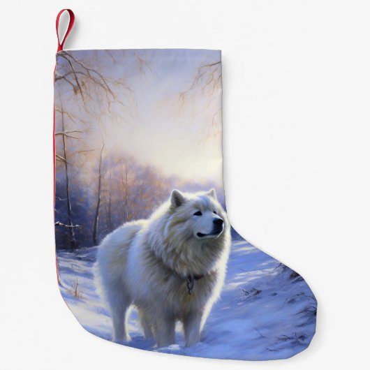 サモエド 雪を降らせて クリスマス スモールクリスマスストッキング (正面)