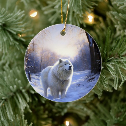 サモエド 雪を降らせて クリスマス セラミックオーナメント (ツリー)