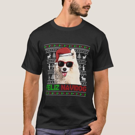 サモエードドッグフェリーズおもしろいNavidogクリスマス Tシャツ (正面)