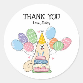 サモエードドッグ誕生日パーティーメッセージカードシール ラウンドシール