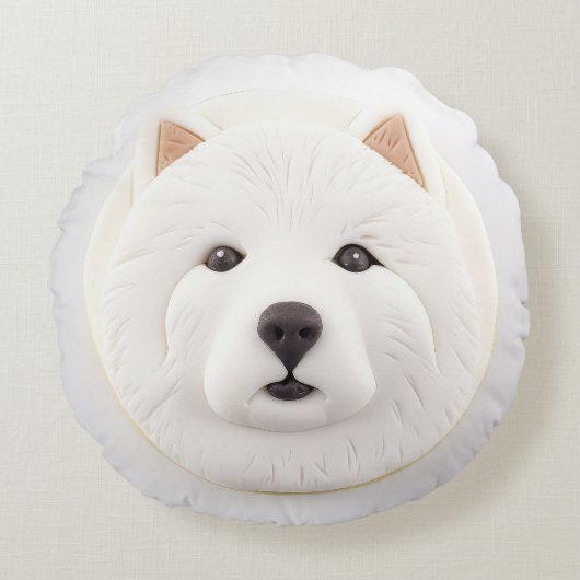 サモエードドッグ3D インスパイア ラウンドクッション (正面)