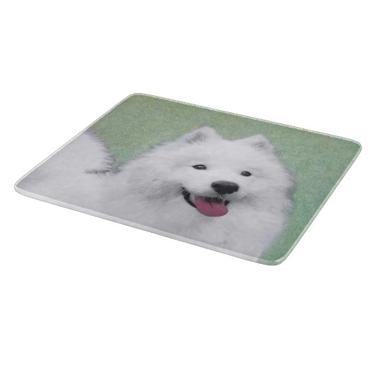 サモエ絵画ドさん-かわいいオリジナルの犬の絵 カッティングボード (角)