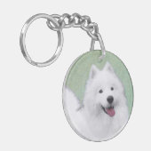 サモエ絵画ドさん-かわいいオリジナルの犬の絵 キーホルダー (正面左)