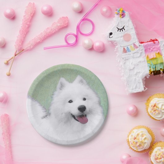 サモエ絵画ドさん-かわいいオリジナルの犬の絵 ペーパープレート (パーティー)