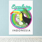 サモシル島インドネシア旅行ロゴを探索 キャンバスプリント (インサイチュ (ウッドフロア))