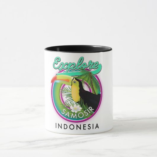 サモシル島インドネシア旅行ロゴを探索 マグカップ (中央)